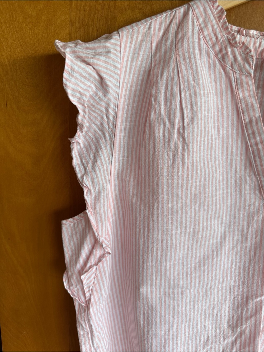 Liz Claiborne Pink and White Striped Flutter Sleeve V-Neck Blouse - Picture 3 of 6